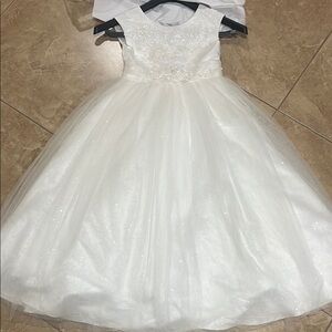 Elegant White Kids Dress communion flower girl